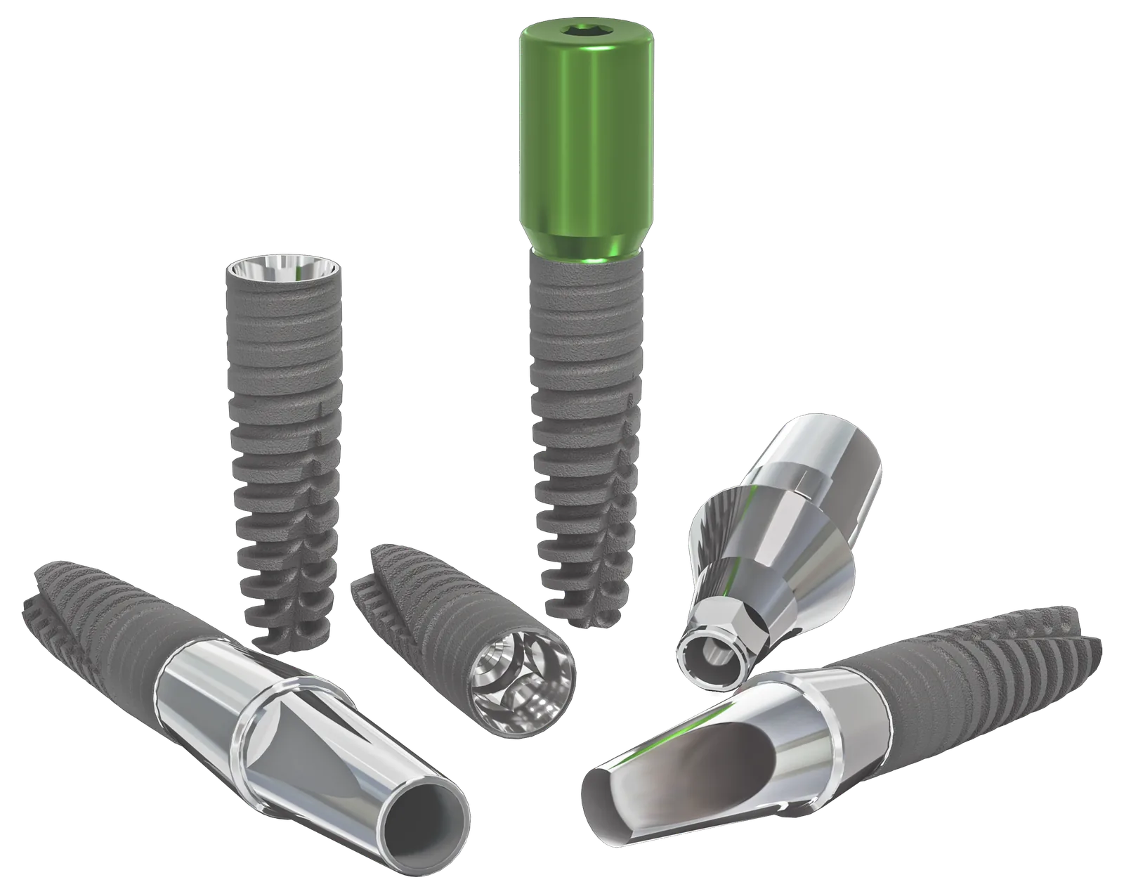 Narrow implant with its prosthetic components