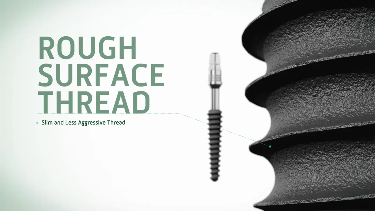 Monoimplant Rough surface thread shown in close-up